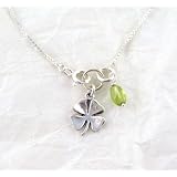 Sterling Silver Four Leaf Clover and Peridot Irish Luck Necklace, 16