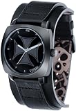 Mens Black Wide Leather Cuff Tattoo Watches by Toxic TX1005