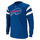 NFL Men's Buffalo Bills End Of Line III Adult Long Sleeve Crew Neck Overdyed Tee (Stadium Blue Heather/White/Stadium Blue, Small)
