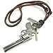 KONOV Mens Army Style Cross Handgun Gun Pendant Adjustable Leather Cord Necklace Chain, Brown