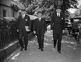 1937 photo Big three on U.S. Foreign relations. Washington, D.C., Oct. 8. President Roosevelt's first act on his return to the Capital today was to call his Chief Foreign Relations advisors into a conference for a discussion of the International Situation Vintage Black & White Photograph