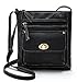 Womens Black Leather Cross body Shoulder Bag Organizer Purse with Turn-lock