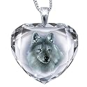 Silver Scout Cut Crystal Pendant Necklace With Wolf Art