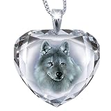Silver Scout Cut Crystal Pendant Necklace With Wolf Art by The Bradford Exchange