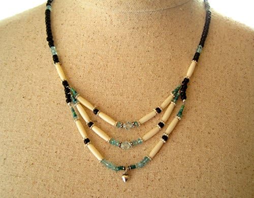 American Indian inspired stone of manifestation, turquoise and hair pipe bone choker. Unique and stunning sparkling three tier turquoise necklace.