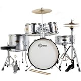 Silver Drum Set 5 Piece Junior Kit with Cymbals Stick Sticks and Hardware