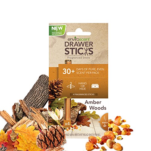 Enviroscent DrawerSticks Aroma Diffusers, Amber Woods Fragrance, Box of 4