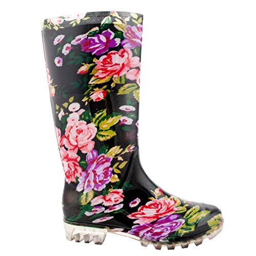 Women's Quilted Knee High Waterproof Riding Rain Boots TRENDS SNJ SHOES