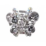 Hair Clip - H2- Crystal Butterfly Flower - Sm Size (7/8" x 11/16") ~ Hematite (Gunmetal Gray / Grey)