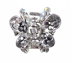 Hair Clip - H2- Crystal Butterfly Flower - Sm Size (7/8" x 11/16") ~ Hematite (Gunmetal Gray / Grey)