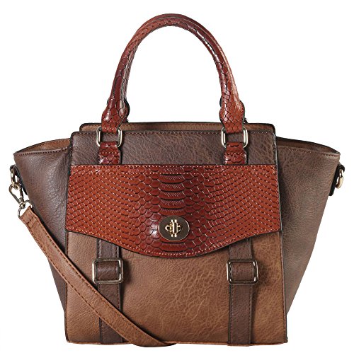 Diophy PU Leather Two Tone Front Pocket with Snake Skin Pattern Flap & Buckle Décor Top Handle Handbag Accented with Removable Strap Womens Purse PS-3375