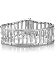 14K White Gold Matte-Finish Hand-Crafted Textured Bracelet, Enhanced with Prong Set Diamonds