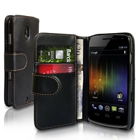 Yousave Accessories TM Black Leather Wallet Case For The Samsung Galaxy Nexus i9250 With Screen Protector Film And Grey Micro-Fibre Polishing Cloth