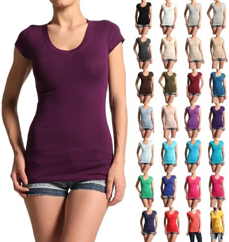 Bozzolo Women's Basic Short Sleeve V Neck Long Tee Shirt