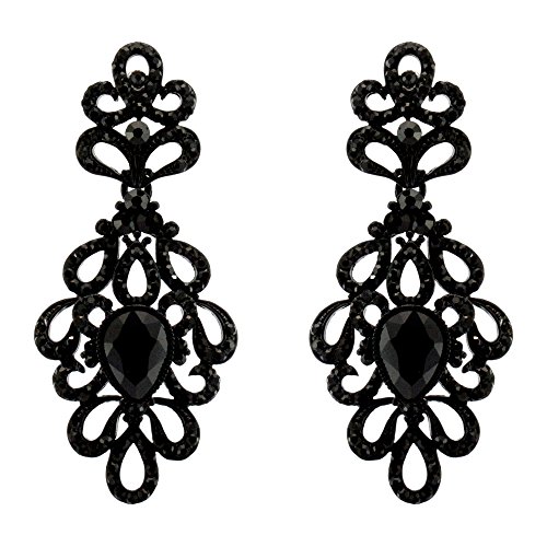 188-JET BLACK Fashion Party & Wedding Jewelry Tear Drop Dangle Chandelier Alloy Rhinestone Earrings