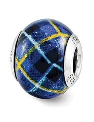 Sterling Silver Reflection Blue Plaid Overlay Italian Bead