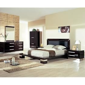 Luxurious Queen Size Modern Dark Wenge Bedroom Set with 2 Night Stands, Dresser, Mirror,... by ModernLineFurniture