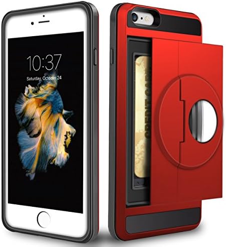 iPhone 6S Case, DoDotek Dual Layers Hybrid iPhone 6S Wallet Case Unique Magnifier Glass Lens with Kickstand Extral Raised Lip Shockproof Soft Rubber Bumper Case for iPhone 6, iPhone 6S 4.7 Inch - Red
