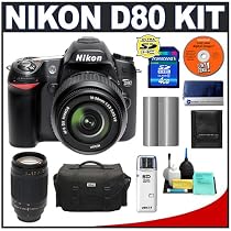 Nikon D80 10.2MP Digital SLR Camera with 18-55mm VR DX + Nikon 70-300mm f/4-5.6G Autofocus Zoom Lens + 4GB SecureDigital (SDHC) Card + Card Reader + Nikon EN-EL3e Battery + Nikon Case
