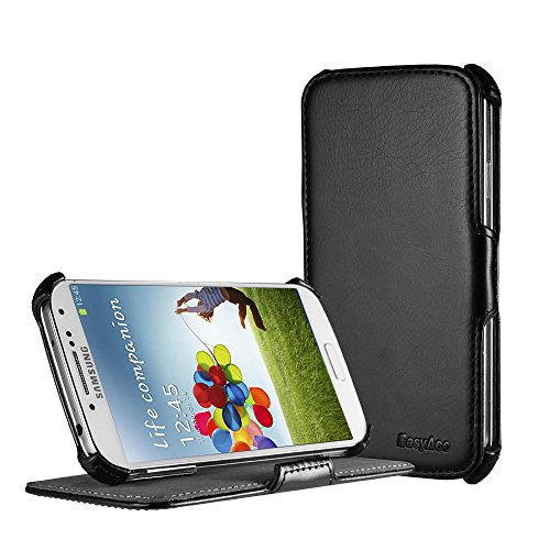 EasyAcc Premium PU Leather Case for Samsung Galaxy S4 Folio Flip Cover with Kickstand Anti Shock Skin for Samsung S IV I9500 (Black, Slim, for Men)