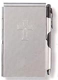 Wellspring Flip Notes Metal Note Case with Mini Pen and Notepad, Silver with Cross