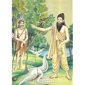 Birth of a Poet - Valmiki is Inspired to Write the Ramayana - Water Color Painting on Silk Fabric
