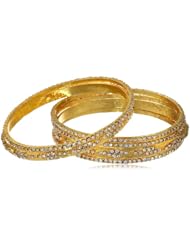 Chamak by priya kakkar Handmade White Stones 6 Gold Bangle Bracelet, 7.5"