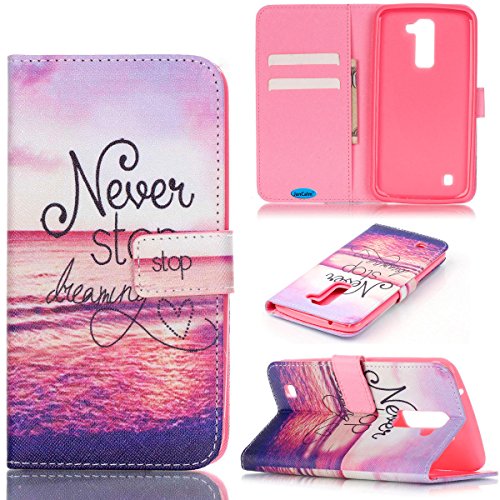 LG K7 Case, LG Tribute 5 Case, JanCalm Wallet Case,[Kickstand] Pattern Premium PU Leather Wallet [Card/Cash Slots] Flip Cover for LG Tribute 5 / LG K7Including-ONE Crystal Pen (Never stop dreaming)