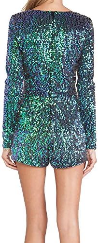 Egelbel Women Fashion V Neck Long Sleeve Sequins Romper Jumpsuits