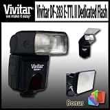 Vivitar DF-283 TTL, E-TTL, E-TTL II Dedicated Power Zoom Flash With LCD Display Includes Bonus Gel Softbox Diffuser (6 Different Colors Included) For Sony DSLR-A200 A300 A350 A100 A700 A700 A900 A230 A330 A750 F828 F717 F707 A850