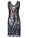 kayamiya Women's 20s Beaded Peacock Pattern Fringe Gatsby Flapper Dress S Blue