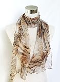 Chiffon Sheer Hand-Sewn Brown Animal Print - Silk Long Scarf 13