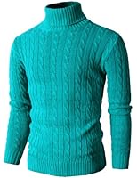 H2H Mens Casual Turtleneck Slim Fit Pullover Sweaters with Twist Patterned