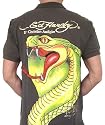 New Ed Hardy By Christian Audigier Rhinestone "Cobra" Skull Tattoo Polo Shirt in Green (Taupe) Color