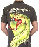 New Ed Hardy By Christian Audigier Rhinestone Cobra Skull Tattoo Polo Shirt in Green (Taupe) Color