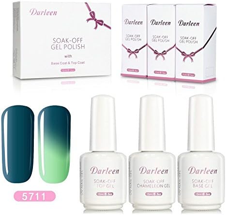 Darleen Chameleon Temperature Changing Color Soak Off Gel Nail Polish 5711 with Base Top Coat UV/LED