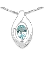 0.50 Carat Genuine Blue Topaz Sterling Silver Pendant Necklace. 18"