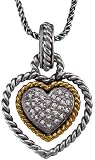 1/6ctw Pave Open Heart Pendant w/ 18 Rope Chain