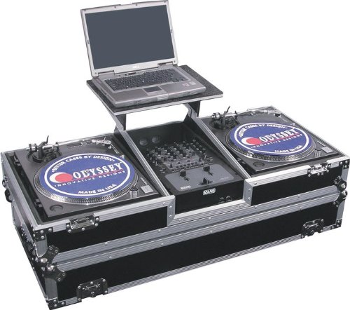 Odyssey FZGSBM10W Flight Zone Glide Style Ata Dj Coffin With Wheels For A 10 Mixer And Two Turntables In Battle Position