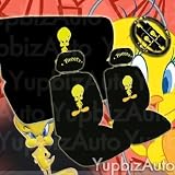 New Design 11 Pieces Tweety Bird Attitude Logo Car Seat Covers Set Includes Front and Rear Seat Covers, Steering Wheel Cover, Seat Belt Covers