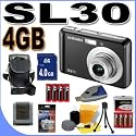 Samsung SL30 10MP Digital Camera (Onyx Black) 4GB Battery/Charger BigVALUEInc Accessory Saver Bundle