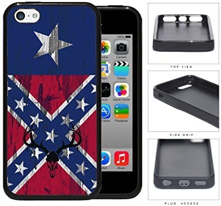 Confederate Flag Deer Hunter Skull Bones Antlers on Texas Rebel Flag & Wood Background iPhone 5c Rubber Silicone TPU Cell Phone Case by icecream design