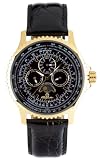 Burgmeister Lyon BM323-222 Herren Quarz Uhr gold schwarzes Zifferblatt Datum/Tag/Monat/Tag-Nacht braunes Lederarmband