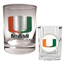 Miami Hurricanes NCAA Rocks Glass And Shot Glass Set by Great American Products