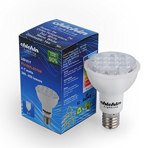ChiChinLighting LED E17 Reflector R14 4 watts 30 Lighting Degree Spotlight LED Bulb Pure Day White 5850 - 6000k 1 Piece