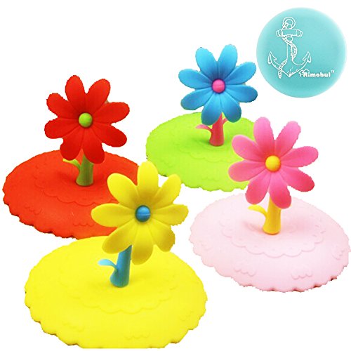 Rimobul 4 Pcs Lovely Flower Leakproof Silicone Cup Lid Cover (flower)