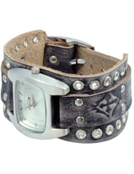 Forgiven Jewelry - Watch on Vintage Genuine Leather Black Rustic Wristband