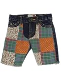 Dinky Souvenir – Girls Bermuda Patchwork Jean Shorts, Denim Blue, Multi