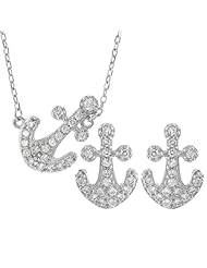 Alexandria Collection Sterling Silver Cubic Zirconia Anchors Away Necklace and Earring Set