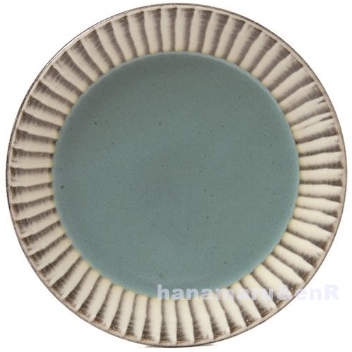 益子焼栃木 つかもと窯 利平 8寸平皿 打刷毛目 陶器 食器 プレート 青